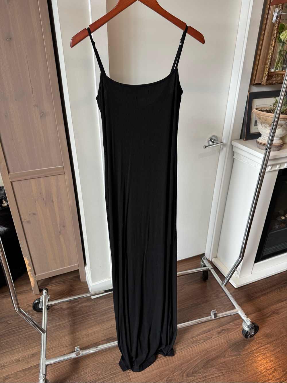 SKIMS Black Maxi Slip Dress with Spaghetti Straps